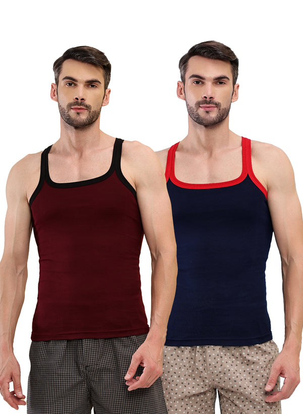 T.T. Men|Desire Premium|Pure Cotton|Rib Gym Vest|Breathable, Soft & Stretchable Innerwear For Men | Gym, Sports & Daily Wear|Pack Of 2|Maroon,Navy