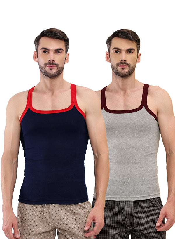 T.T. Men|Desire Premium|Pure Cotton|Rib Gym Vest|Breathable, Soft & Stretchable Innerwear For Men | Gym, Sports & Daily Wear|Pack Of 2|Grey,Navy