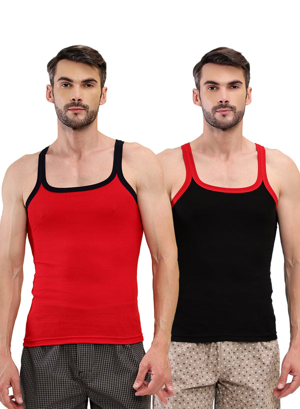 T.T. Men|Desire Premium|Pure Cotton|Rib Gym Vest|Breathable, Soft & Stretchable Innerwear For Men | Gym, Sports & Daily Wear|Pack Of 2|Black,Red