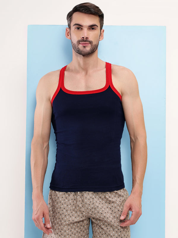T.T. Men|Desire Premium Gym Vest|Pure Cotton|Rib Fabric|Moisture-Wicking, Breathable & Stretchable Sleeveless Undershirt| Ideal For Gym, Sports & Daily Wear|Pack Of 1|Navy