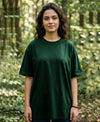 T.T. Women Oversized Fit Cotton Round Neck Tees Green