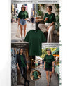 T.T. Women Oversized Fit Cotton Round Neck Tees Green