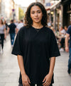 T.T. Women Oversized Fit Cotton Round Neck Tees Black
