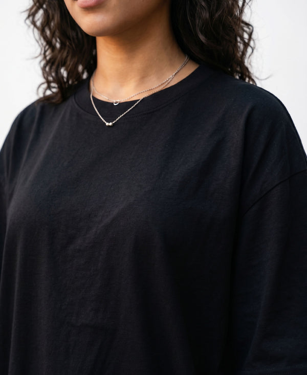 T.T. Women Oversized Fit Cotton Round Neck Tees Black