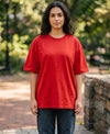 T.T. Women Oversized Fit Cotton Round Neck Tees Red