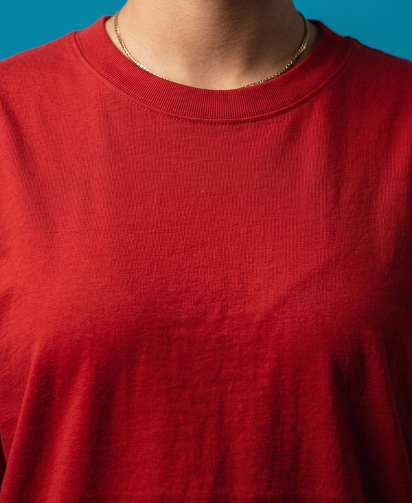 T.T. Women Oversized Fit Cotton Round Neck Tees Red