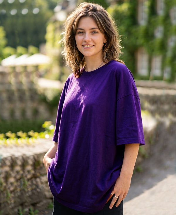 T.T. Women Oversized Fit Cotton Round Neck Tees Purple