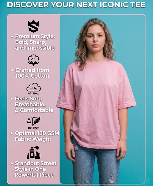 T.T. Women Oversized Fit Cotton Round Neck Tees Pink