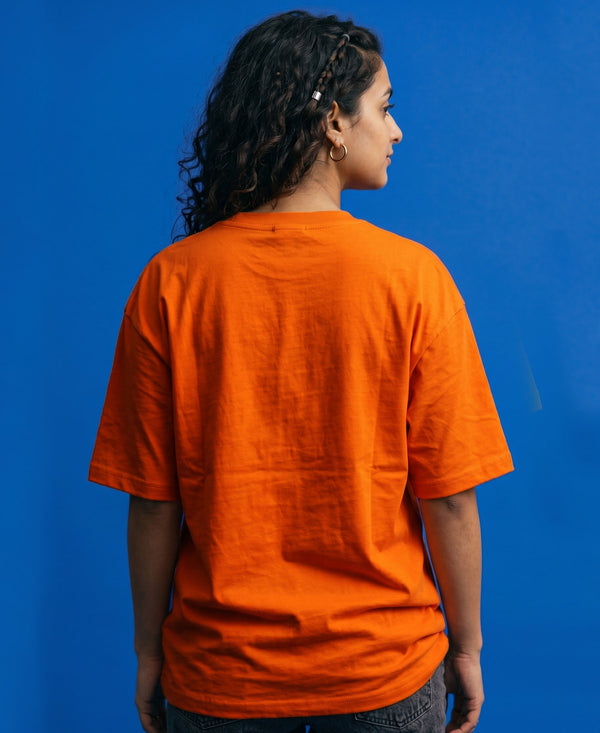 T.T. Women Oversized Fit Cotton Round Neck Tees Orange