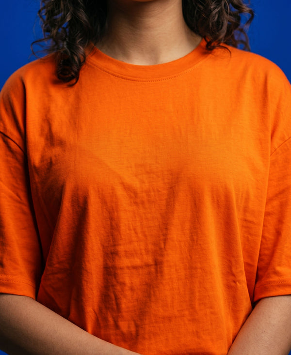 T.T. Women Oversized Fit Cotton Round Neck Tees Orange