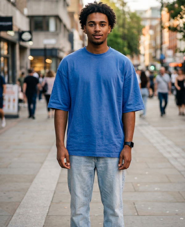 T.T. Men Oversized Fit Cotton Round Neck Tees Sky Blue