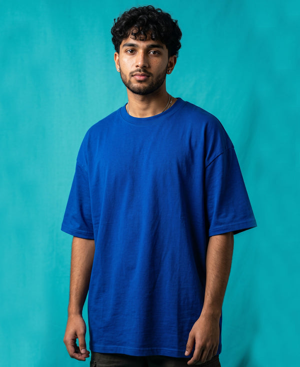 T.T. Men Oversized Fit Cotton Round Neck Tees Royal Blue