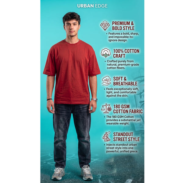 T.T. Men Oversized Fit Cotton Round Neck Tees Red