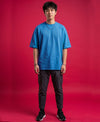 T.T. Men Oversized Fit Cotton Round Neck Tees Teal Blue