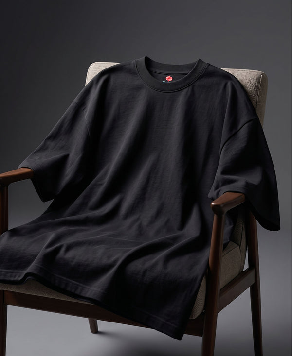 T.T. Men Oversized Fit Cotton Round Neck Tees Black