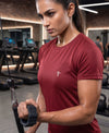 T.T. Women Dri-Fit Polyester Dot- Knit Fabric Round Neck Tees Maroon