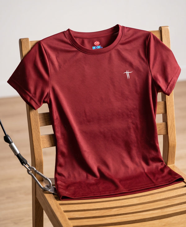 T.T. Women Dri-Fit Polyester Dot- Knit Fabric Round Neck Tees Maroon