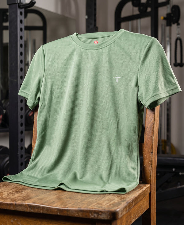 T.T. Women Dri-Fit Polyester Dot- Knit Fabric Round Neck Tees Light Green