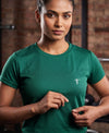 T.T. Women Dri-Fit Polyester Dot- Knit Fabric Round Neck Tees Green