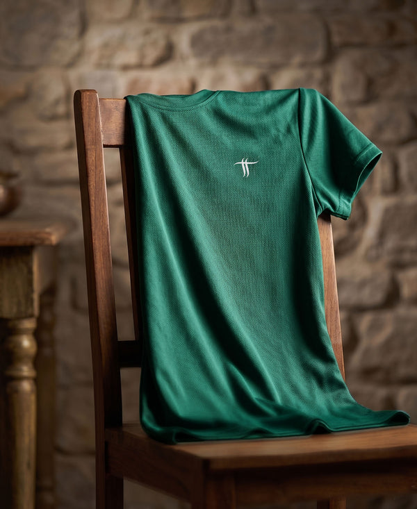 T.T. Women Dri-Fit Polyester Dot- Knit Fabric Round Neck Tees Green
