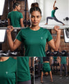T.T. Women Dri-Fit Polyester Dot- Knit Fabric Round Neck Tees Green