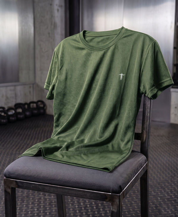 T.T. Women Dri-Fit Polyester Dot- Knit Fabric Round Neck TeesOlive Green