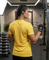 T.T. Women Dri-Fit Polyester Dot- Knit Fabric Round Neck Tees Yellow