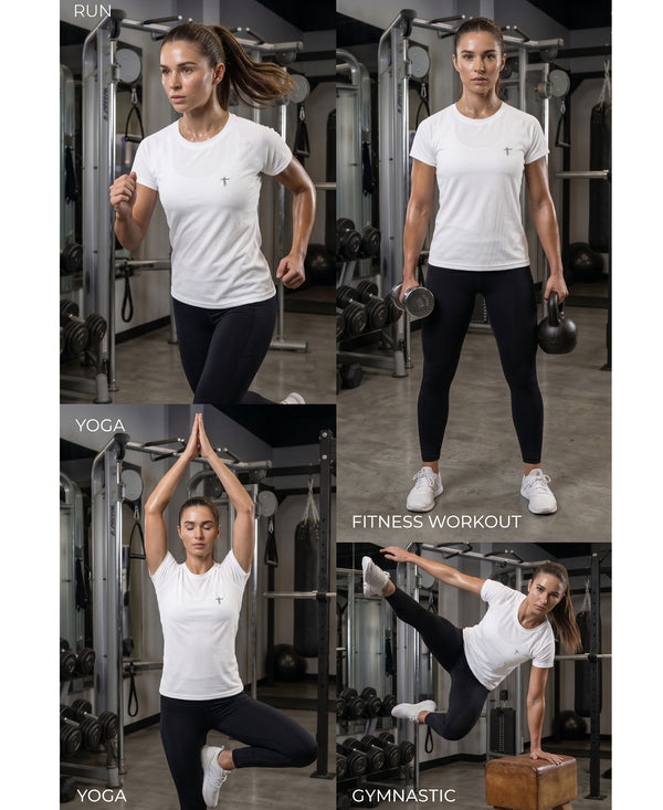 T.T. Women Dri-Fit Polyester Dot- Knit Fabric Round Neck Tees White