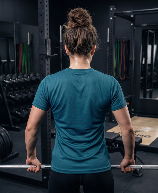 T.T. Women Dri-Fit Polyester Dot- Knit Fabric Round Neck Tees Teal