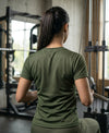 T.T. Women Dri-Fit Polyester Dot- Knit Fabric Round Neck Tees Olive