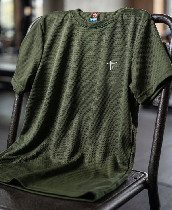 T.T. Women Dri-Fit Polyester Dot- Knit Fabric Round Neck Tees Olive
