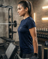 T.T. Women Dri-Fit Polyester Dot- Knit Fabric Round Neck Tees Navy
