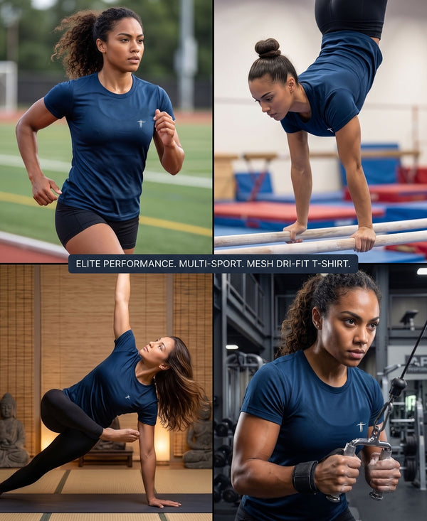 T.T. Women Dri-Fit Polyester Dot- Knit Fabric Round Neck TeesBlue