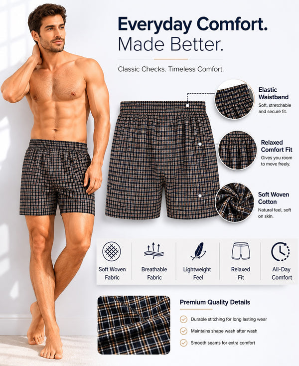 T.T. Men Checked Cotton Blend Boxer Short Brown,Pink