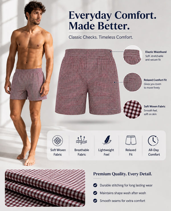 T.T. Men Checked Cotton Blend Boxer Short Pink