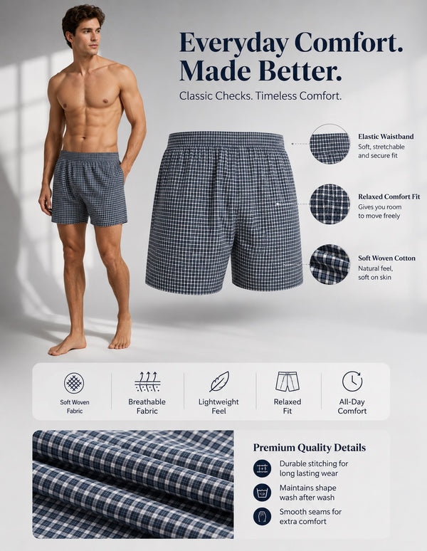 T.T. Men Checked Cotton Blend Boxer Short Green