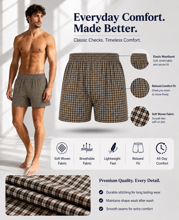 T.T. Men Checked Cotton Blend Boxer Short Yellow
