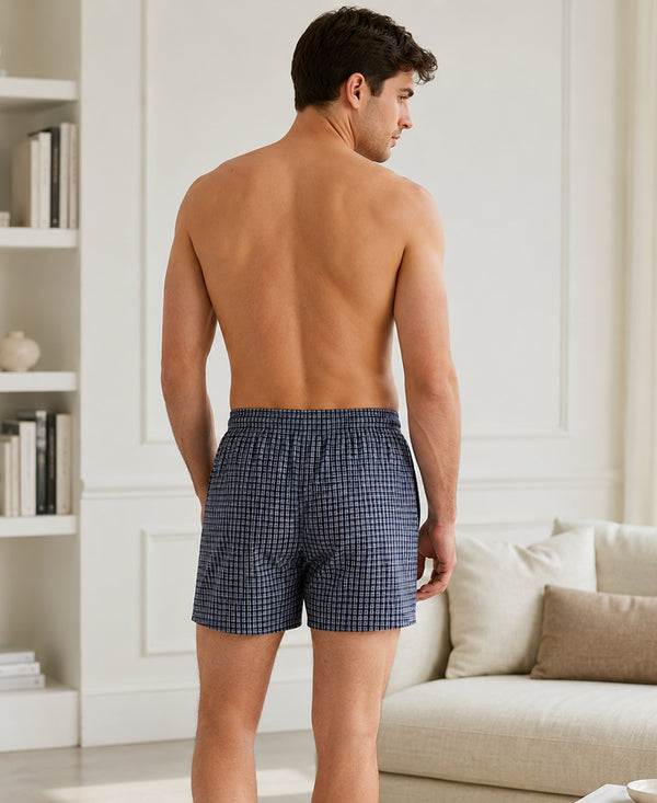 T.T. Men Checked Cotton Blend Boxer Short Navy,Brown,Pink