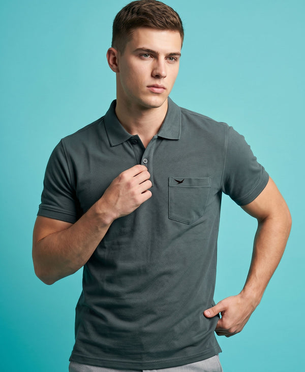 Hiflyers Men'S|Cotton Blend Pique Polo T-Shirt With Chest Pocket|Regular Fit Half Sleeve|Comfortable Smart Casual Wear|Steel Grey