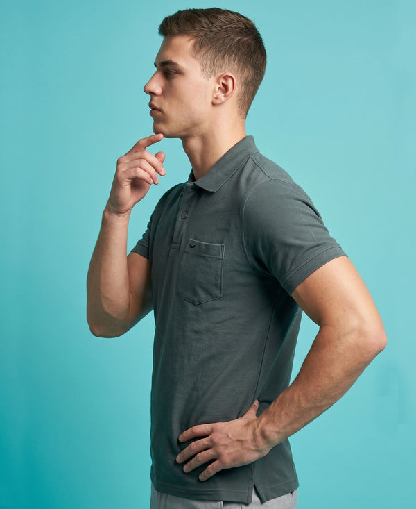 Hiflyers Men'S|Cotton Blend Pique Polo T-Shirt With Chest Pocket|Regular Fit Half Sleeve|Comfortable Smart Casual Wear|Steel Grey