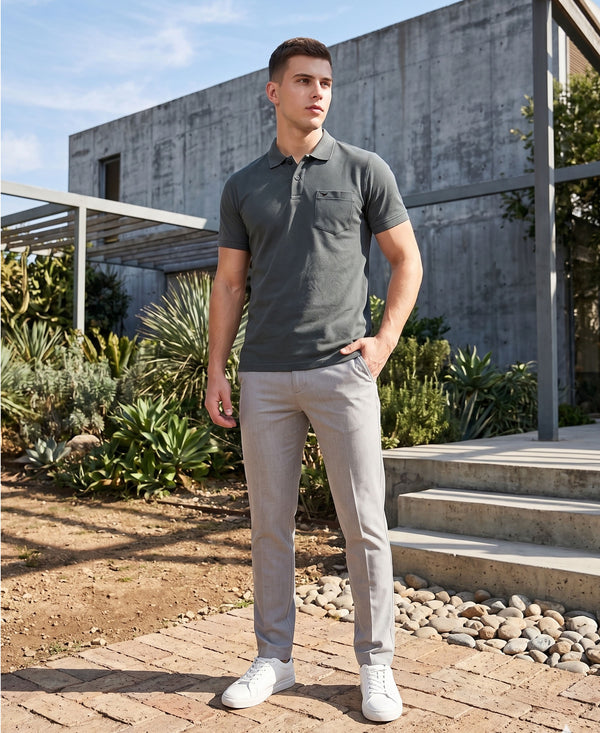 Hiflyers Men'S|Cotton Blend Pique Polo T-Shirt With Chest Pocket|Regular Fit Half Sleeve|Comfortable Smart Casual Wear|Steel Grey