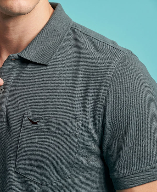 Hiflyers Men'S|Cotton Blend Pique Polo T-Shirt With Chest Pocket|Regular Fit Half Sleeve|Comfortable Smart Casual Wear|Steel Grey