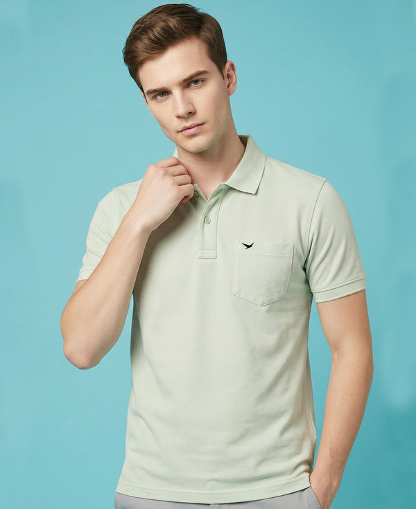 Hiflyers Men'S|Cotton Blend Pique Polo T-Shirt With Chest Pocket|Regular Fit Half Sleeve|Comfortable Smart Casual Wear|Pastel Green