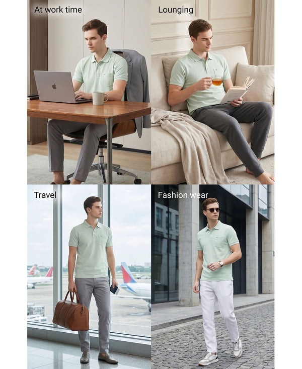 Hiflyers Men'S|Cotton Blend Pique Polo T-Shirt With Chest Pocket|Regular Fit Half Sleeve|Comfortable Smart Casual Wear|Pastel Green