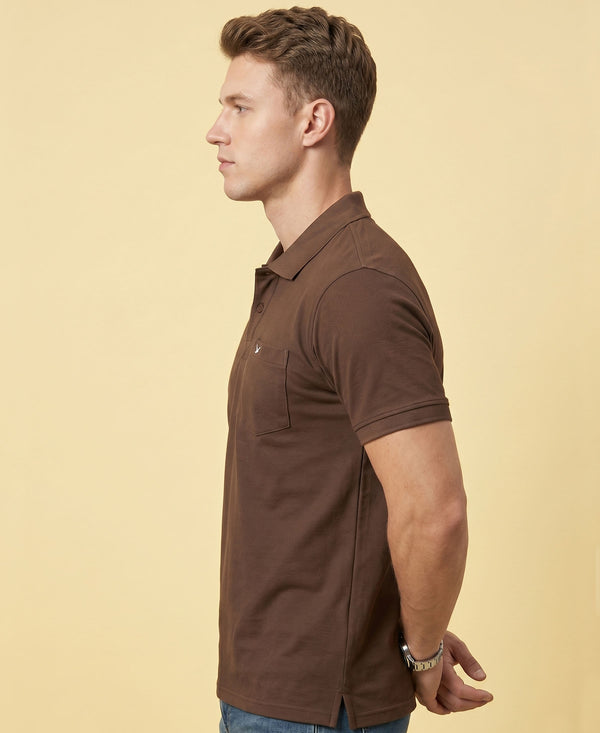 Hiflyers Men'S|Cotton Blend Pique Polo T-Shirt With Chest Pocket|Regular Fit Half Sleeve|Comfortable Smart Casual Wear|Coffee Brown
