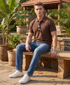 Hiflyers Men'S|Cotton Blend Pique Polo T-Shirt With Chest Pocket|Regular Fit Half Sleeve|Comfortable Smart Casual Wear|Coffee Brown
