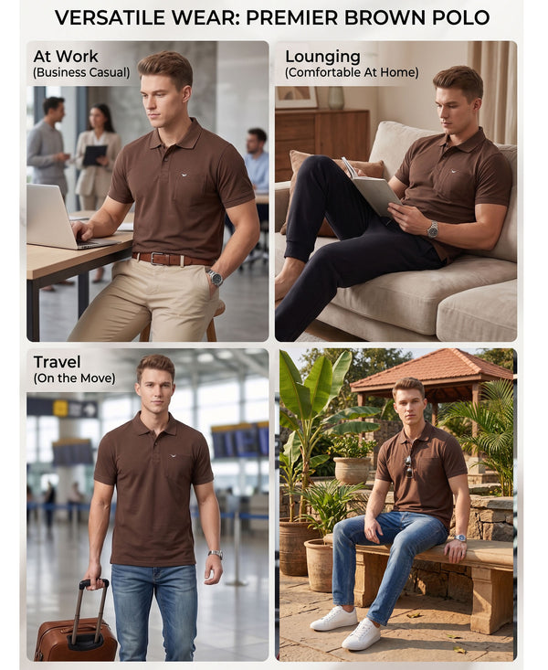 Hiflyers Men'S|Cotton Blend Pique Polo T-Shirt With Chest Pocket|Regular Fit Half Sleeve|Comfortable Smart Casual Wear|Coffee Brown