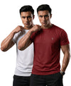 T.T. Men Dri-Fit Polyester Dot- Knit Fabric| Round Neck | Half Sleeve | Sweat-Wicking Gym & Active Wear Tees Pack Of 2 White,Maroon