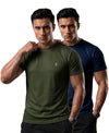T.T. Men Dri-Fit Polyester Dot- Knit Fabric| Round Neck | Half Sleeve | Sweat-Wicking Gym & Active Wear Tees Pack Of 2 Olive,Navy