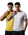 T.T. Men Dri-Fit Polyester Dot- Knit Fabric| Round Neck | Half Sleeve | Sweat-Wicking Gym & Active Wear Tees Pack Of 2 Yellow,White